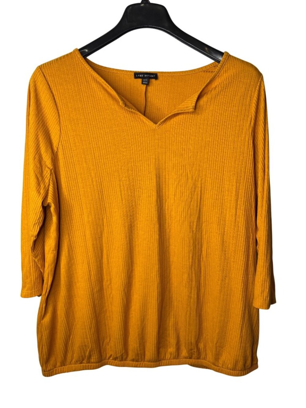 Lane Bryant Blouse Top Size 18/20 V Neck Elastic Hem Mustard Yellow